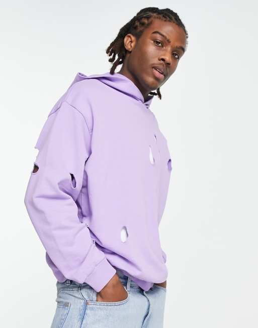 ASOS DESIGN oversized hoodie with distressing in purple