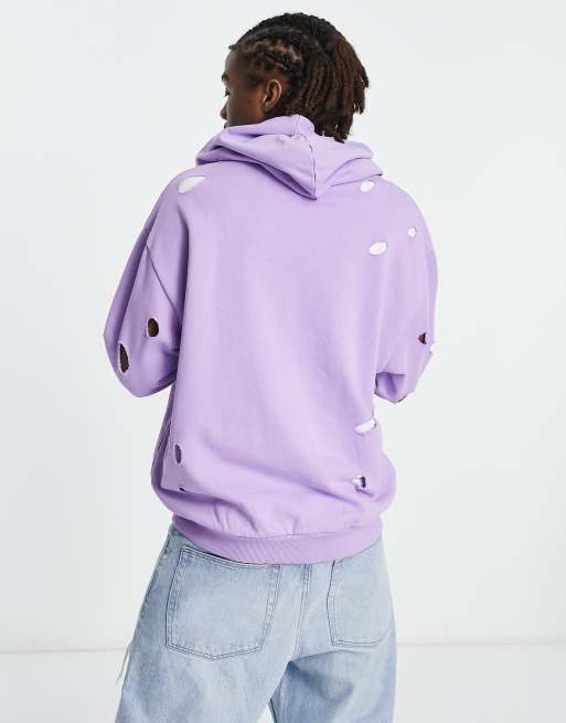 ASOS DESIGN oversized hoodie with distressing in purple ASOS