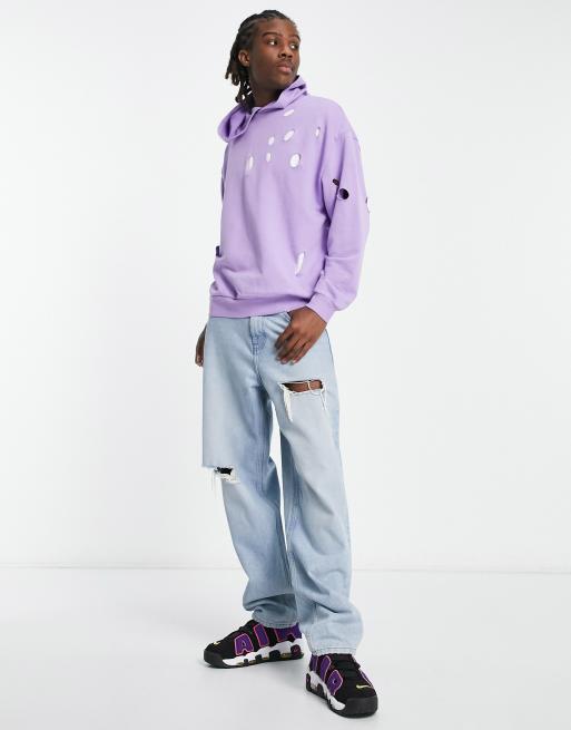 ASOS DESIGN oversized hoodie with distressing in purple ASOS