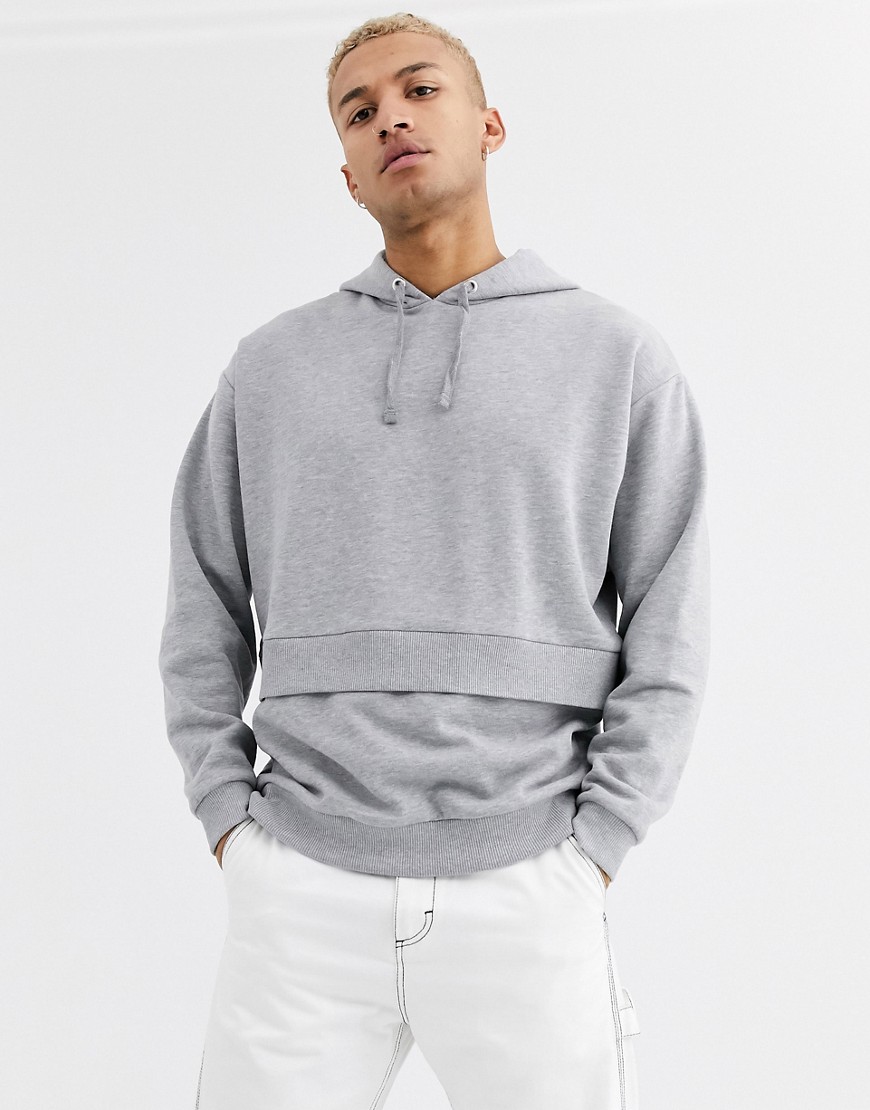 ASOS DESIGN oversized hoodie with double layer body in grey marl