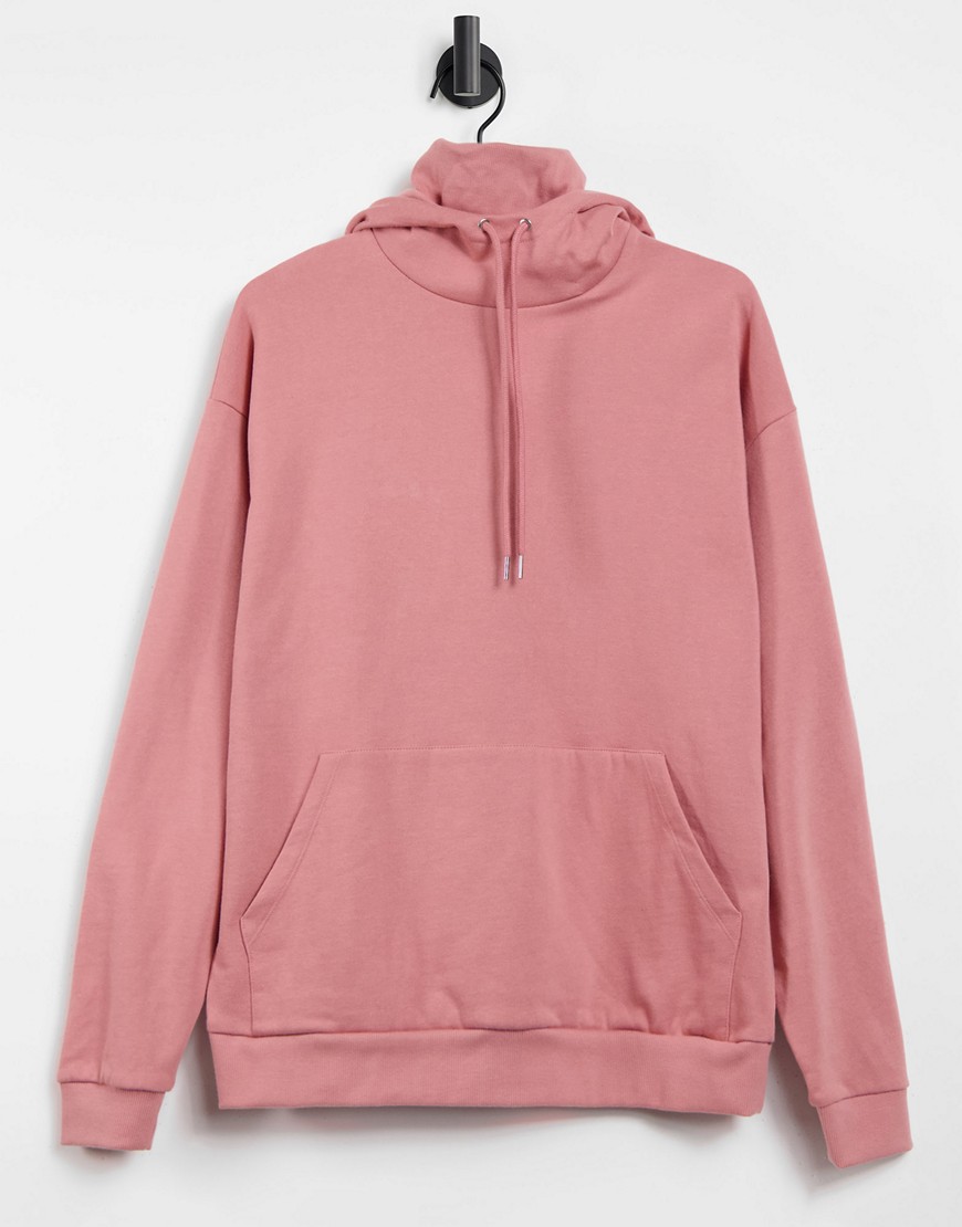 ASOS DESIGN oversized hoodie with double layer funnel neck in pink