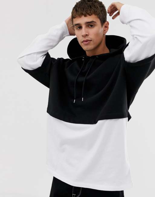 ASOS DESIGN oversized hoodie with double layer sleeve and hem in black