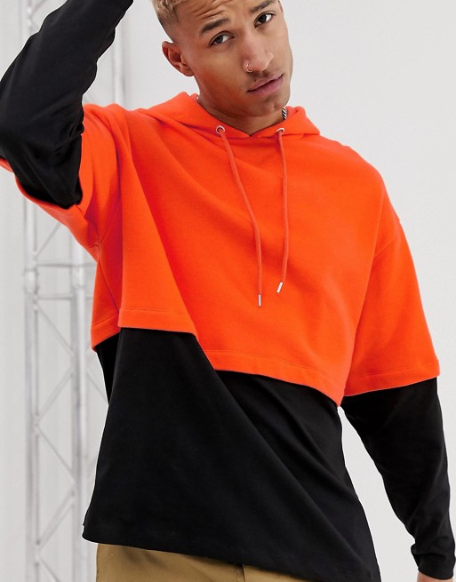 ASOS DESIGN oversized hoodie with double layer sleeve and hem in orange ...