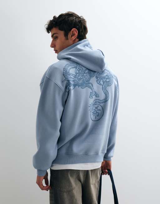 ASOS DESIGN oversized hoodie with dragon print in blue, 4 of 5