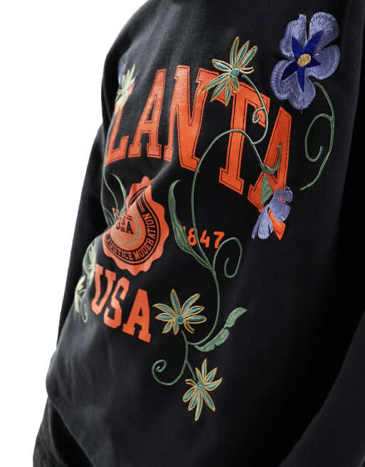 ASOS DESIGN oversized hoodie with embroidered atlanta graphic in black, 2 of 4