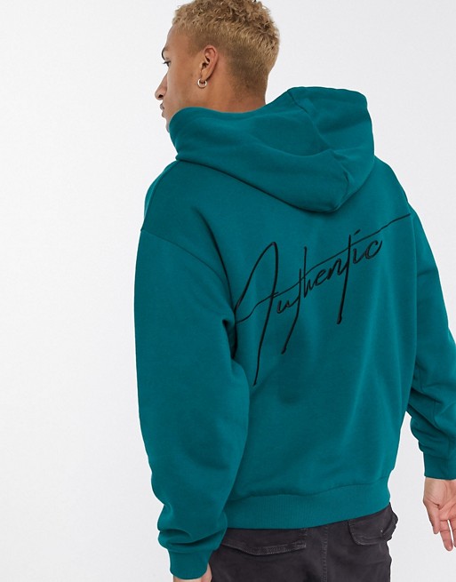 Asos Design Oversized Hoodie With Embroidered Logo Back Print In Green Asos