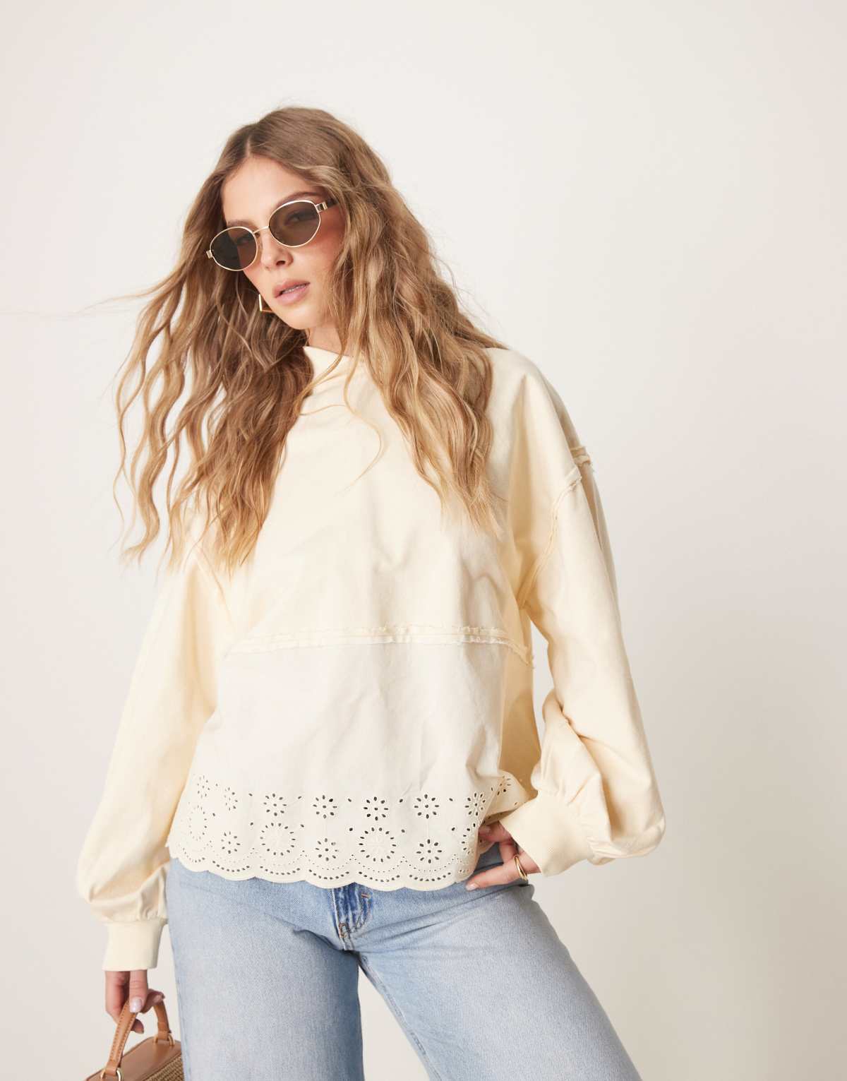 ASOS DESIGN oversized hoodie with embroidery detail in washed cream