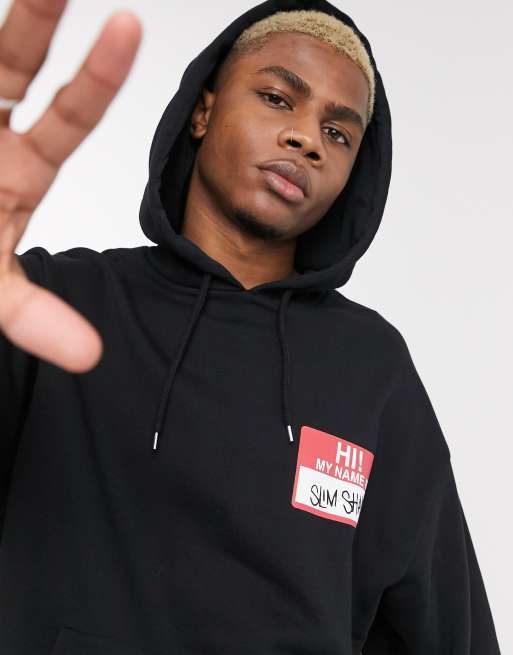 ASOS DESIGN oversized hoodie with Eminem Slim Shady name tag in