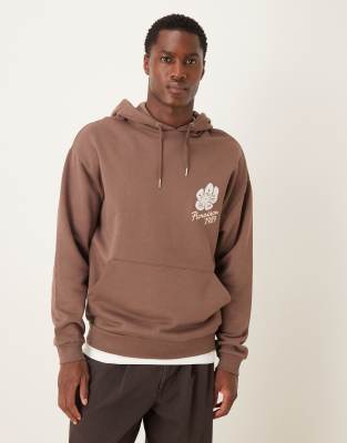 Asos Design Oversized Hoodie With Floral Print In Brown