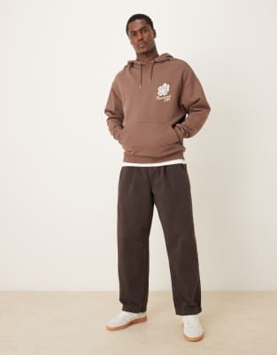 Asos Design Oversized Hoodie With Floral Print In Brown