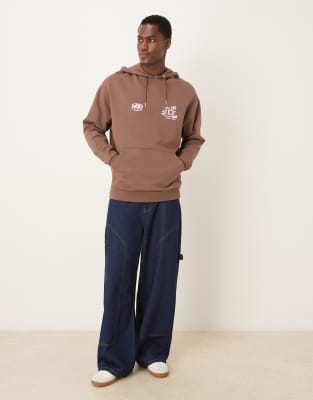 Asos Design Oversized Hoodie With Floral Print In Brown