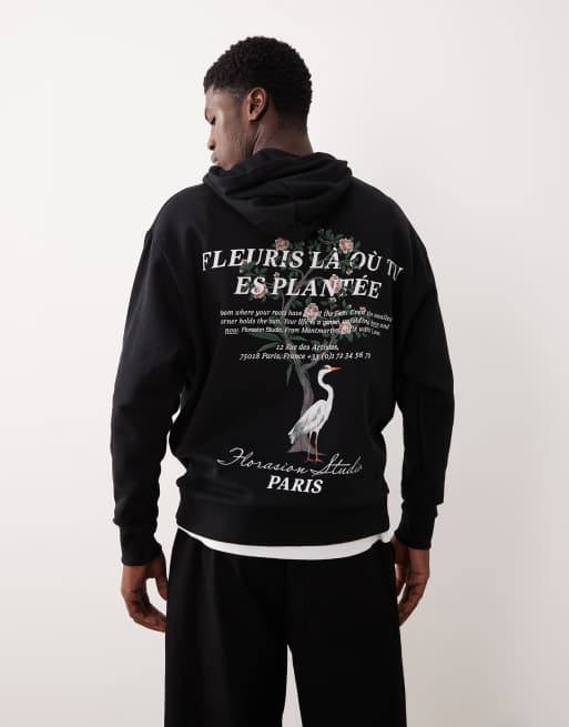 ASOS DESIGN oversized hoodie with floral prints in black