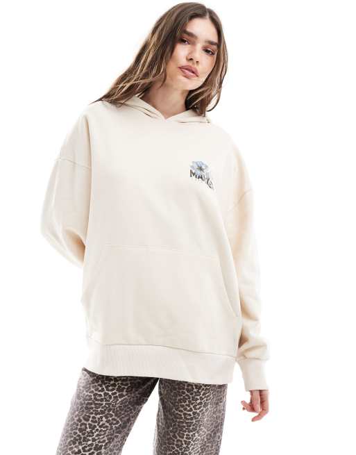 ASOS DESIGN oversized hoodie with flower market graphic in cream, 3 of 4