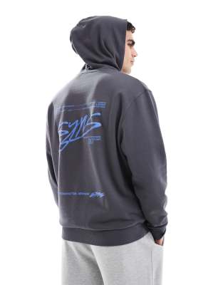 Asos Design Oversized Hoodie With Front And Back Text Print In Gray
