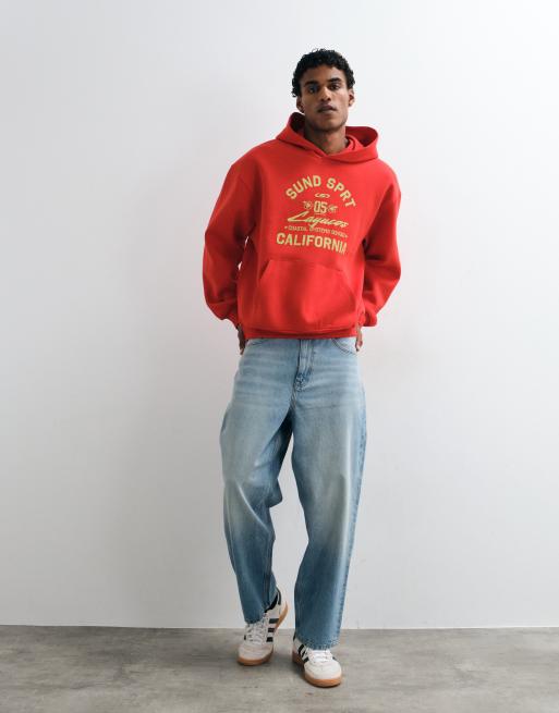 ASOS DESIGN oversized hoodie with front pigment print in red, 4 of 5