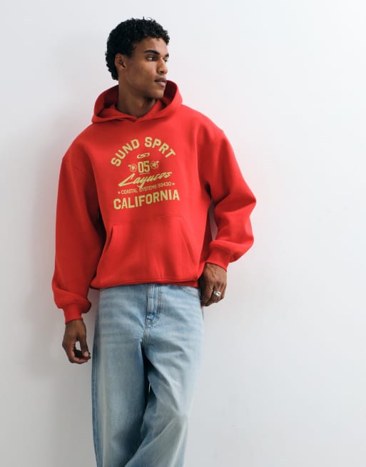 ASOS DESIGN oversized hoodie with front pigment print in red, 5 of 5