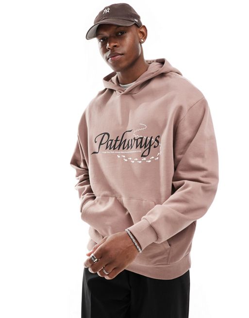 FhyzicsShops DESIGN oversized hoodie with front text print in brown