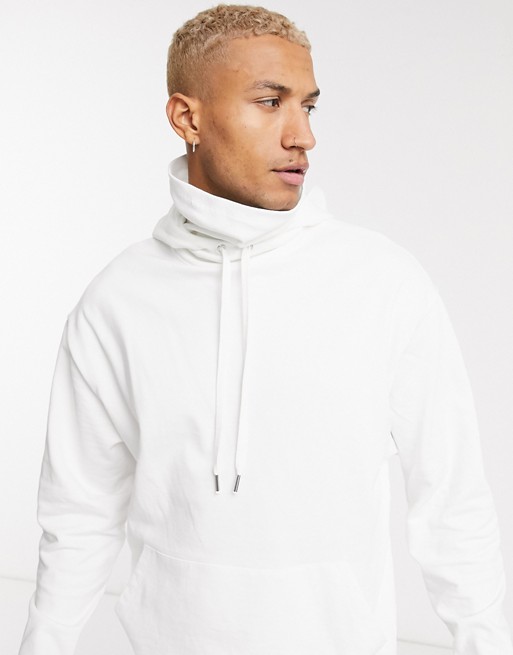 ASOS DESIGN oversized hoodie with double layer funnel neck in white