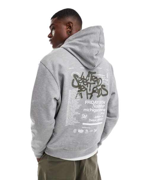 ASOS DESIGN oversized hoodie with graffiti chest and back print in grey marl - view 1