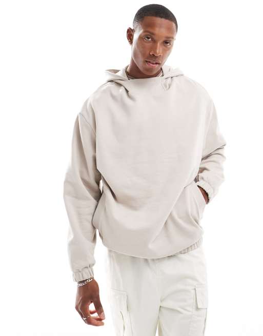 ASOS DESIGN oversized hoodie with hood detail in stone