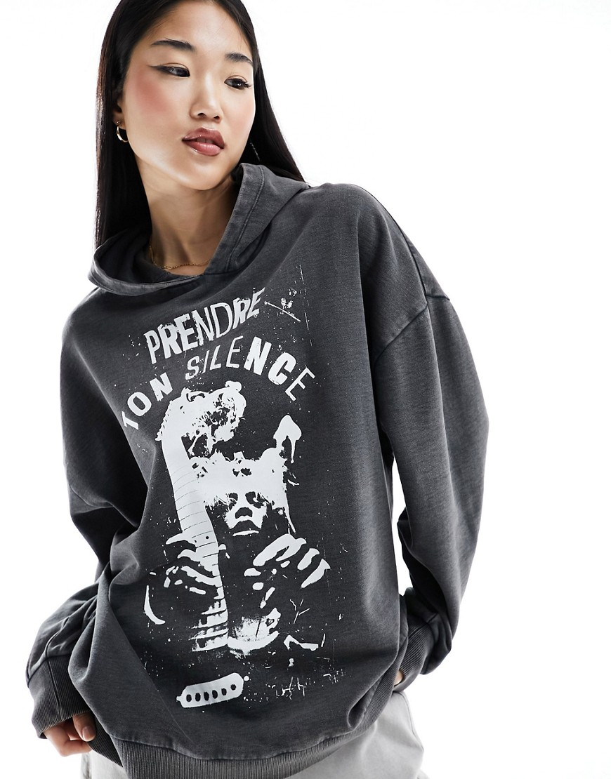 Asos Design Oversized Hoodie With Indie Band Graphic In Black
