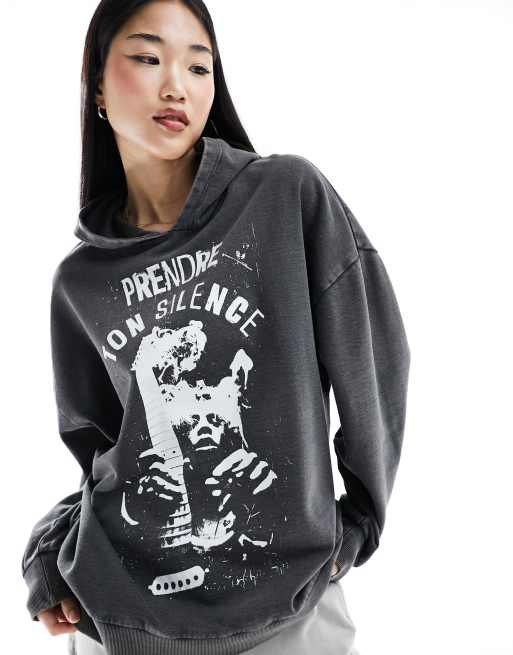 FhyzicsShops DESIGN oversized Armour hoodie with indie band graphic in black