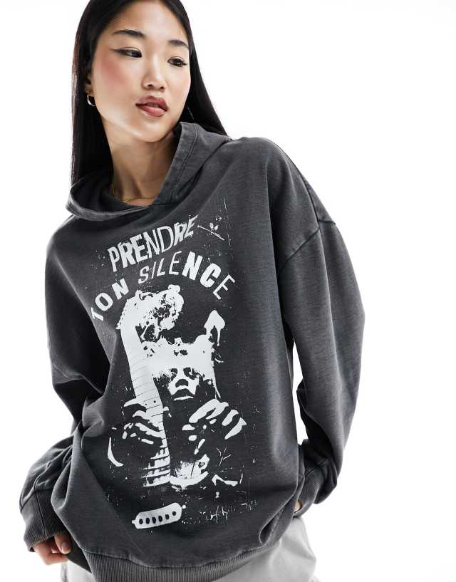 ASOS DESIGN - oversized hoodie with indie band graphic in black