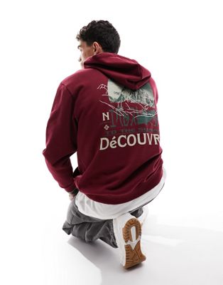 ASOS DESIGN oversized hoodie with large back print in burgandy - ASOS Price Checker