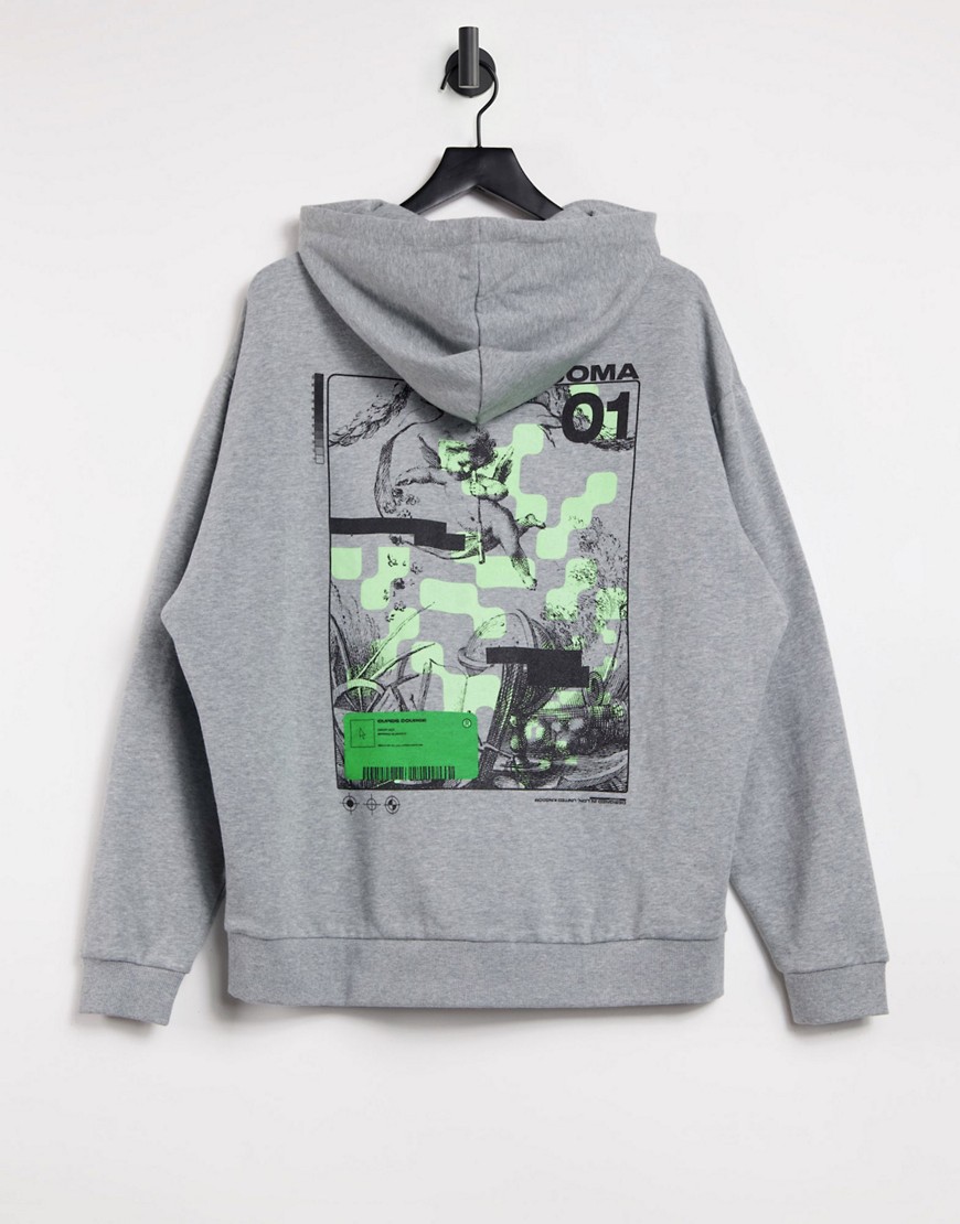 ASOS DESIGN oversized hoodie with large cherub back graphic-Grey