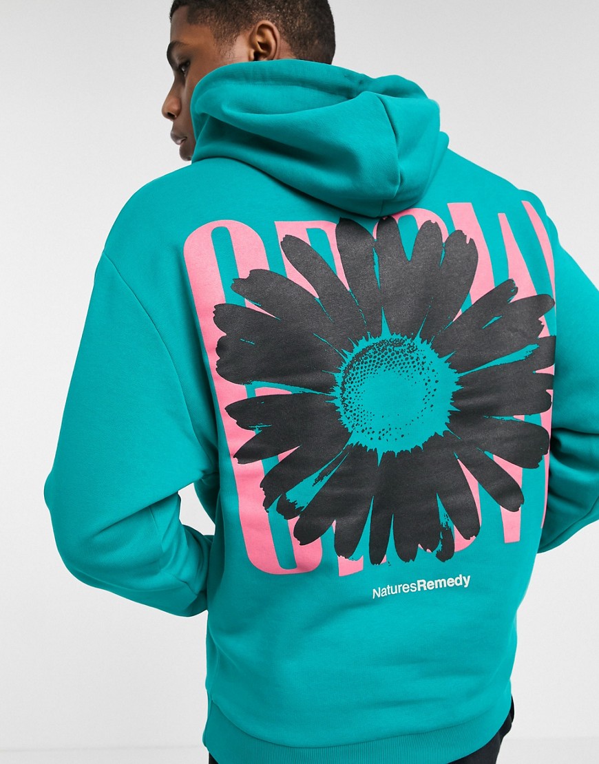 ASOS DESIGN oversized hoodie with large floral back graphic-Blues