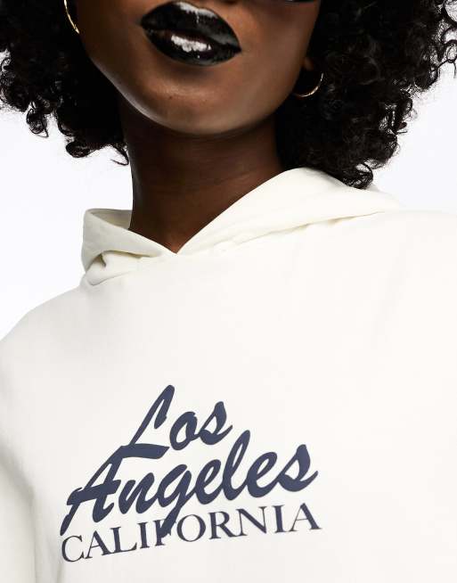 ASOS Design Oversized Hoodie with Los Angeles Graphic in cream-White