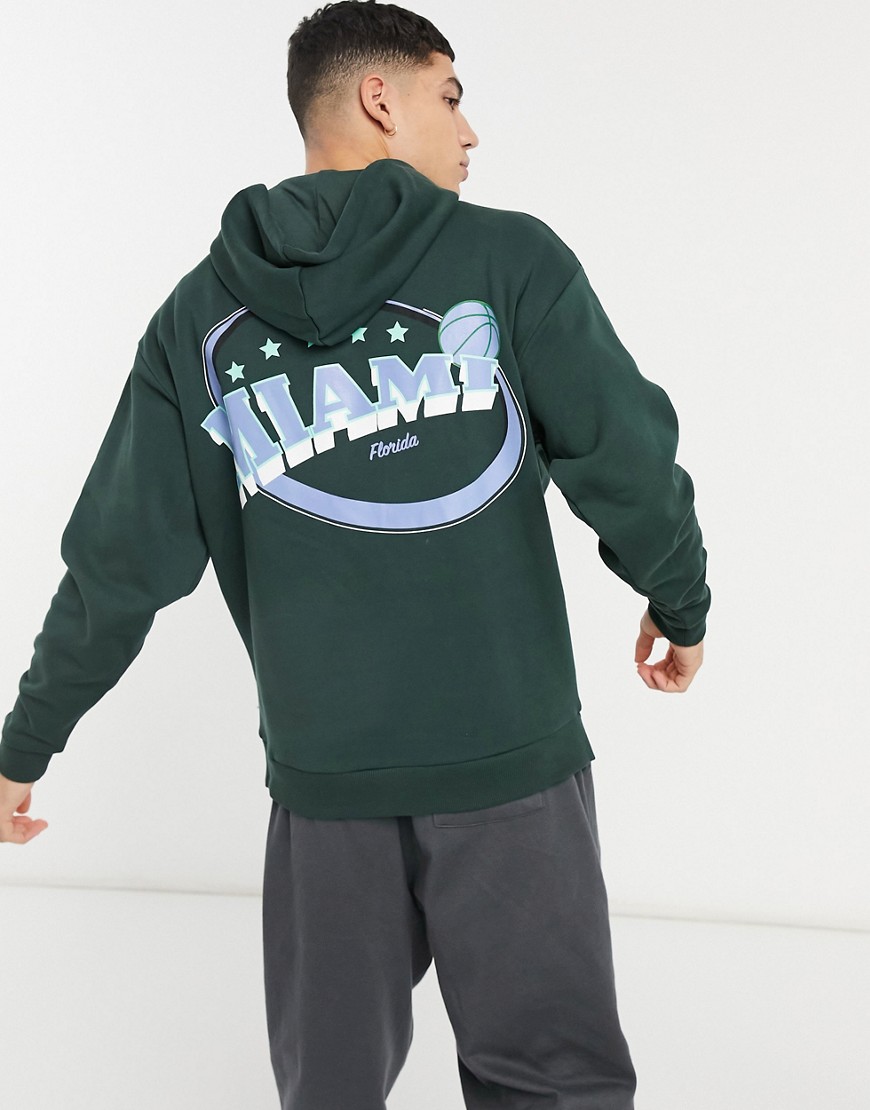ASOS DESIGN oversized hoodie with Miami back and front graphics-Green