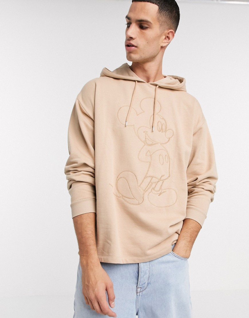 ASOS DESIGN oversized hoodie with Mickey outline embroidery in beige