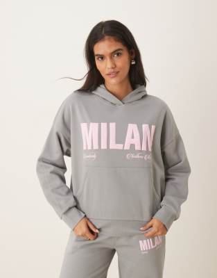 Asos Design Oversized Hoodie With Milan Graphic In Gray