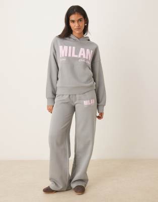 Asos Design Oversized Hoodie With Milan Graphic In Gray