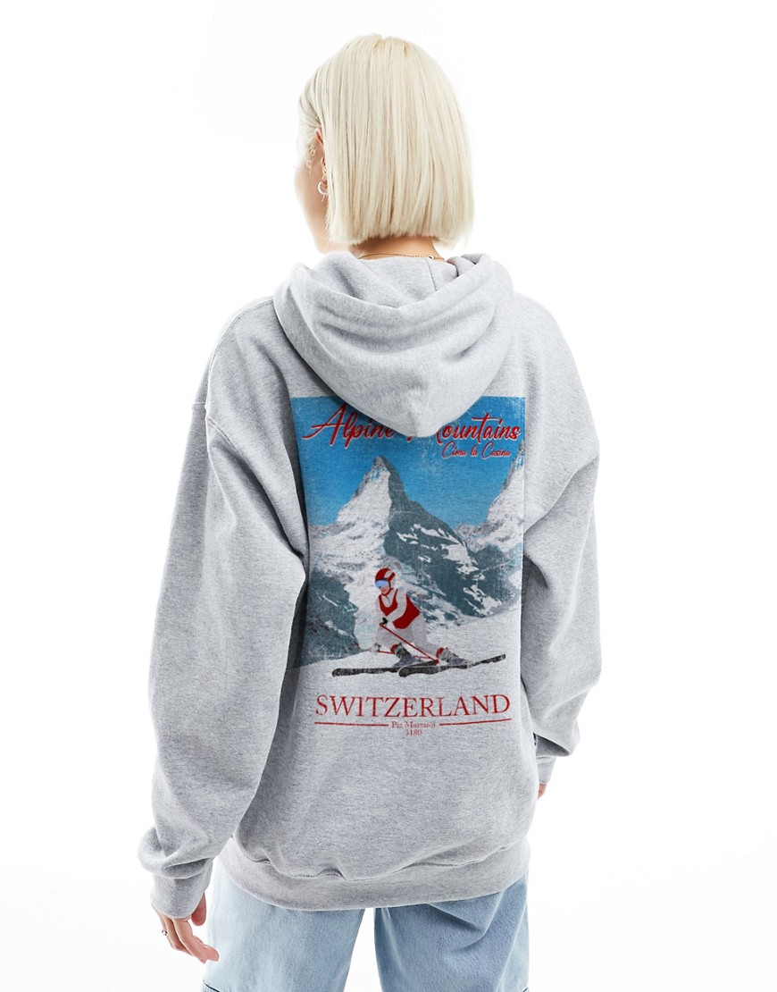 ASOS DESIGN oversized hoodie with mountain ski graphic in grey marl