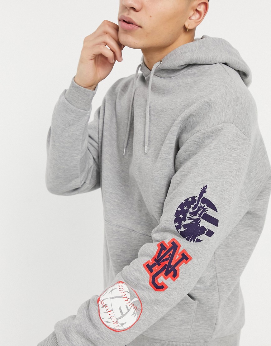 ASOS DESIGN oversized hoodie with New York multi placement prints-White
