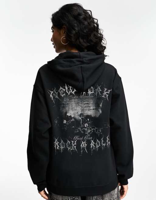 ASOS DESIGN oversized hoodie with New York rock graphic in black