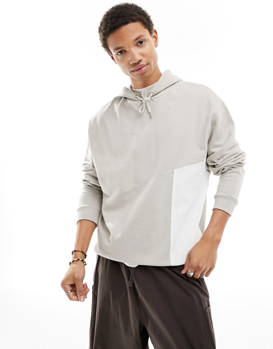 Asos Design Oversized Hoodie With Nylon Pocket In Beige-neutral
