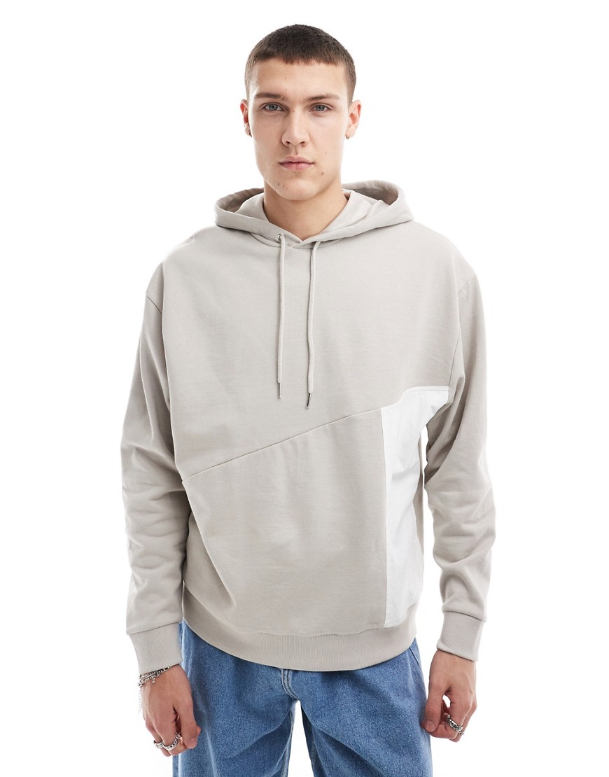 ASOS DESIGN oversized hoodie with nylon pocket in beige-Neutral
