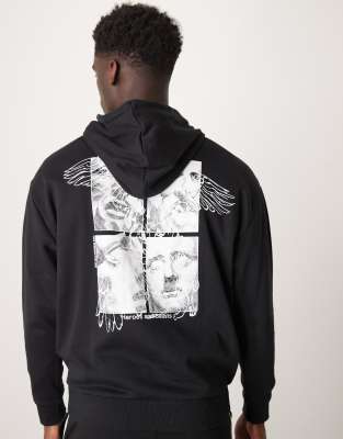 oversized hoodie with photographic back print in black