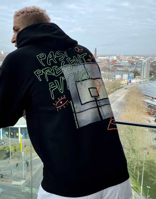 トップス Oversized Back Print Hoodie 206876206-1-black