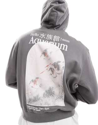 Asos Design Oversized Hoodie With Photographic Back Print In Charcoal-gray