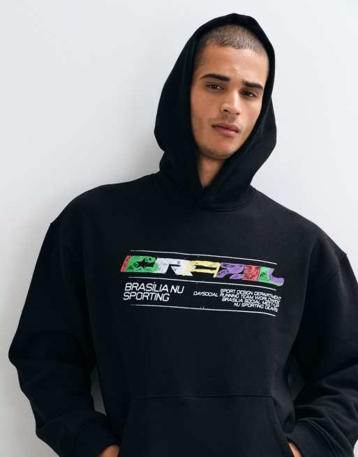 ASOS DESIGN oversized hoodie with pigment print in black, 3 of 5