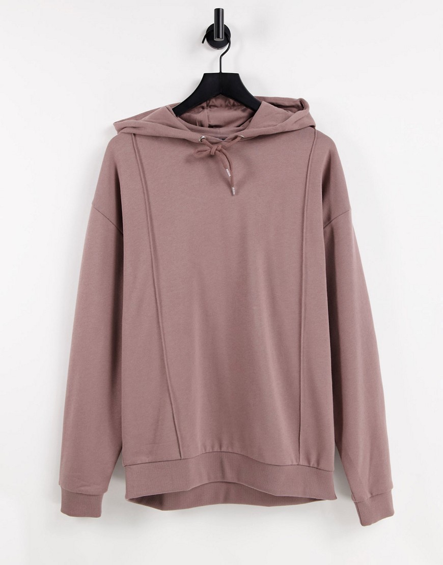 ASOS DESIGN oversized hoodie with pin tucks in washed brown