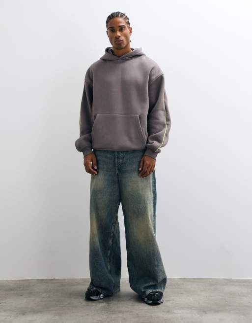 ASOS DESIGN oversized hoodie with piping and print in charcoal - CHARCOAL, 5 of 5