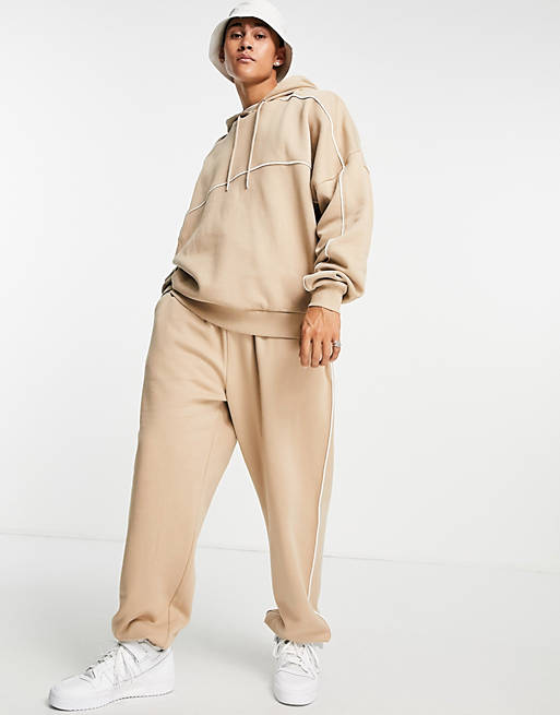 ASOS DESIGN oversized hoodie with piping in beige - part of a set | ASOS