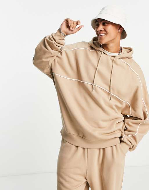 ASOS DESIGN oversized hoodie with piping in beige - part of a set , 2 of 4