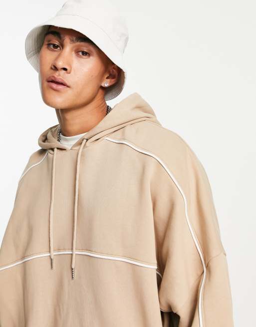 ASOS DESIGN oversized hoodie with piping in beige - part of a set , 3 of 4