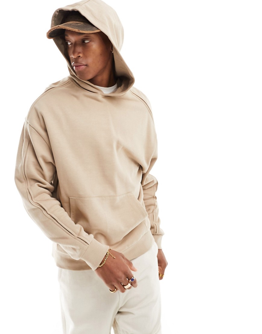 ASOS DESIGN oversized hoodie with pleating detail in beige-Neutral